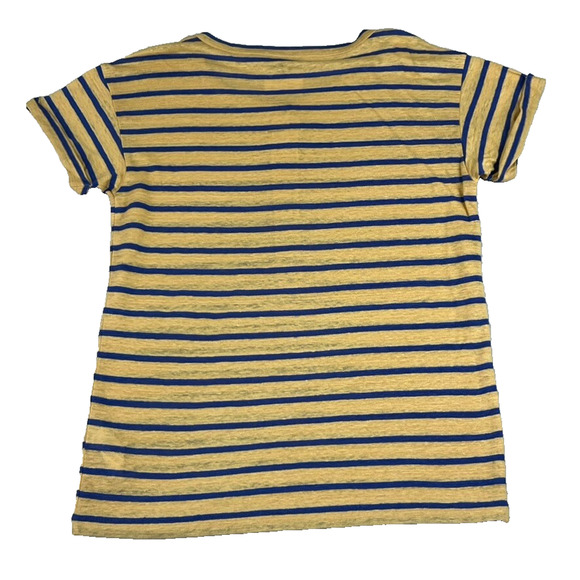 J Crew T-Shirt Womens Small Yellow Blue Striped Linen Rolled-cuff Henley Sleeve - Picture 12 of 12
